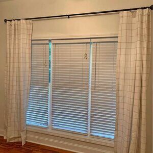 Ballard Design 50W x 96L Ivory & Grey Jones Windowpane Lined Drapes. Set of 2